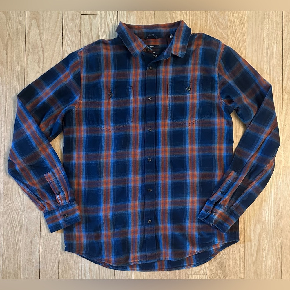 Prana Men’s Dolberg Flannel Long-Sleeved Plaid Button-Down Slim Fit Shirt, Sz M